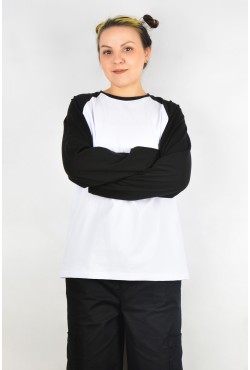 Женский лонгслив черно-белый контрастный трикотажный белая основа черный рукав