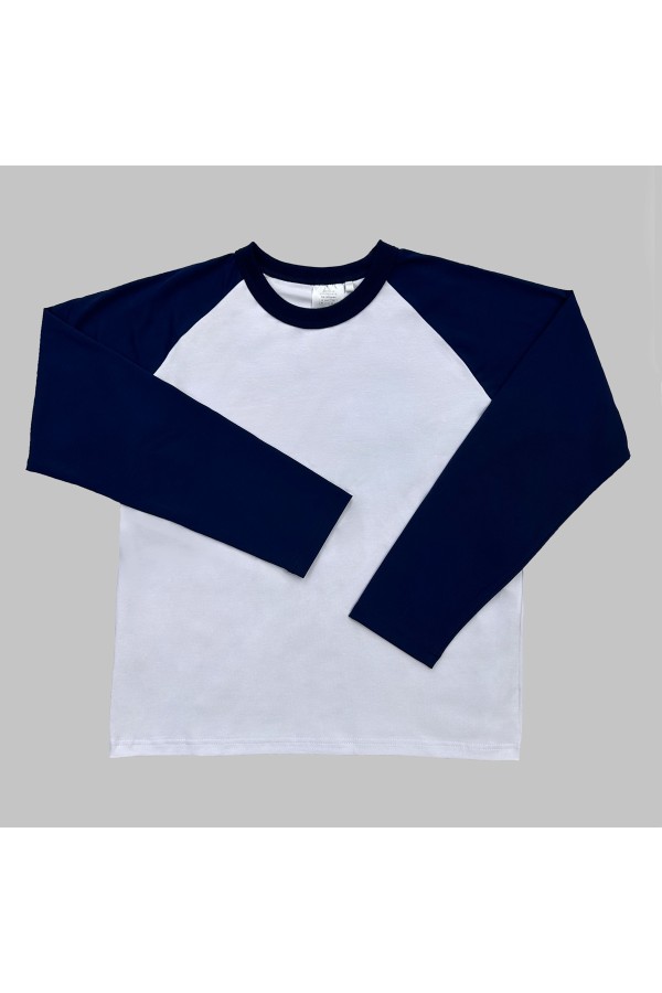  Longsleeve navy-white man 3XL-56-Unisex-(Мужской)    Мужской лонгслив реглан белый с темно-синим рукавом контрастный трикотажный белая основа синий рукав 