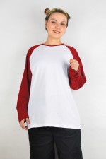 Женский лонгслив белый с красным контрастный трикотажный белая основа красный рукав   Магазин Толстовок Контрастный лонгслив женский