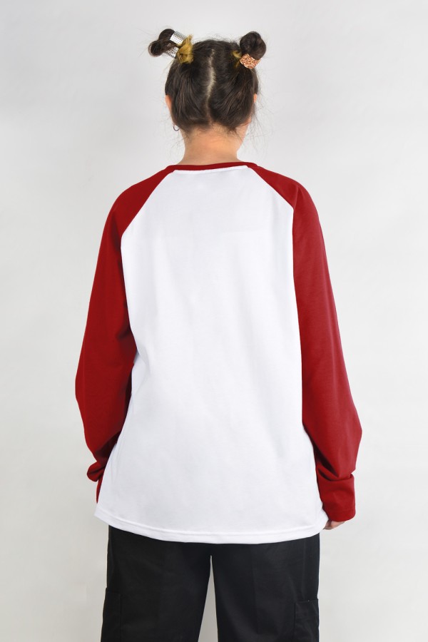 Женский лонгслив белый с красным контрастный трикотажный белая основа красный рукав   Магазин Толстовок Контрастный лонгслив женский