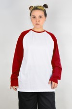  Longsleeve white-red woman XS-38-40-Woman-(Женский)    Женский лонгслив белый с красным контрастный трикотажный белая основа красный рукав 