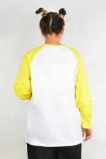 Женский лонгслив белый с желтым контрастный трикотажный: белая основа желтый рукав   Магазин Толстовок Контрастный лонгслив женский