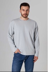 Мужской лонгслив классический трикотажный цвет бетон (светло-серый)