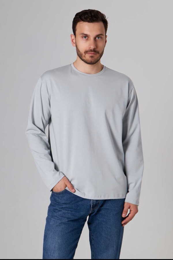  Longsleeve light  grey t-shirt man S-46-Unisex-(Мужской)    Мужской лонгслив классический трикотажный цвет бетон (светло-серый) 