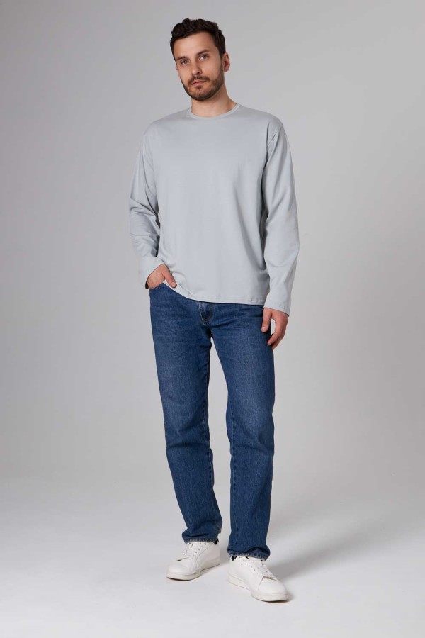 Мужской лонгслив классический трикотажный цвет бетон (светло-серый)   Магазин Толстовок Лонгсливы из кулирки базовые мужские