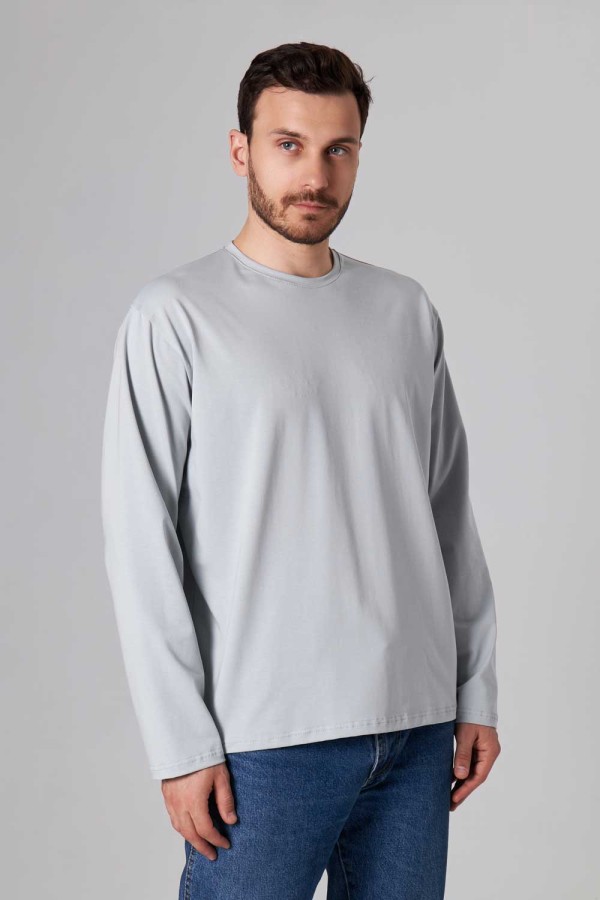 Мужской лонгслив классический трикотажный цвет бетон (светло-серый)   Магазин Толстовок Лонгсливы из кулирки базовые мужские