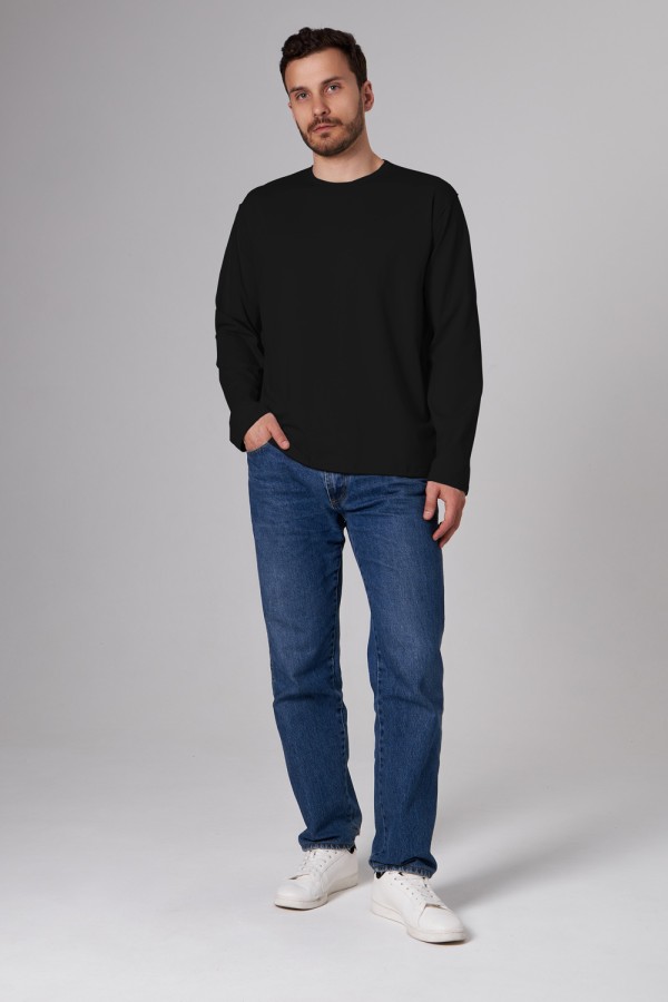 Мужской лонгслив классический трикотажный черный   Магазин Толстовок Все худи толстовки свитшоты больших размеров