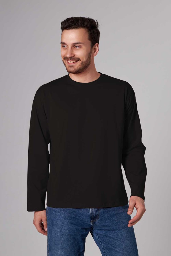  Longsleeve black t-shirt man XS-44-Unisex-(Мужской)    Мужской лонгслив классический трикотажный черный 