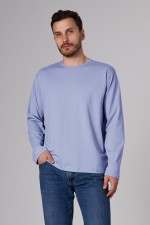  Longsleeve blue t-shirt man XS-44-Unisex-(Мужской)    Мужской лонгслив классический трикотажный голубой 