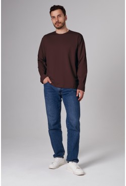 Мужской лонгслив классический трикотажный коричневый