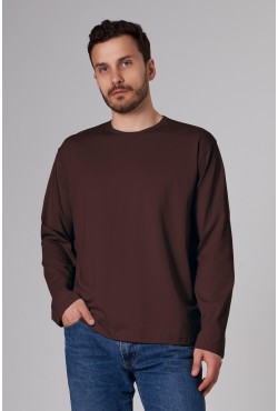 Мужской лонгслив классический трикотажный коричневый