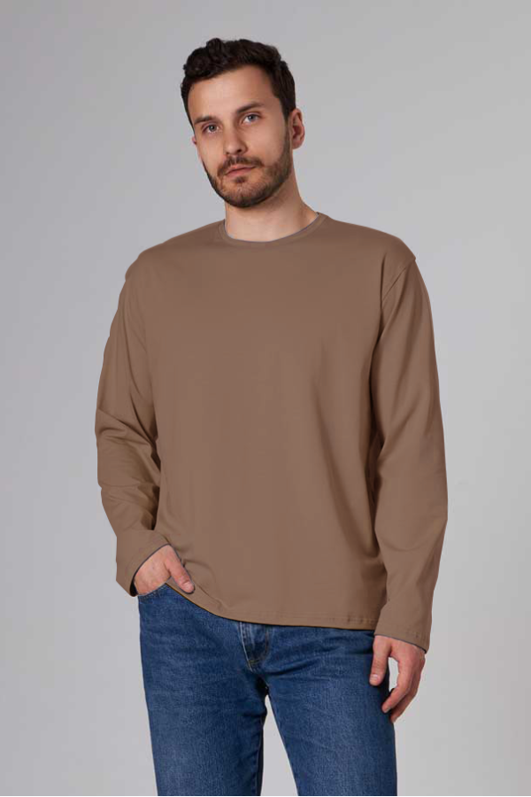 Longsleeve cocoa t-shirt man S-46-Unisex-(Мужской)    Мужской лонгслив классический трикотажный цвет какао 