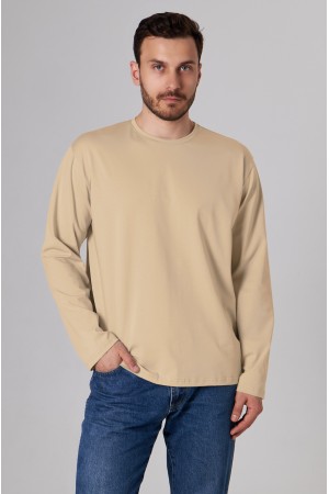 Мужской лонгслив классический трикотажный кремовый