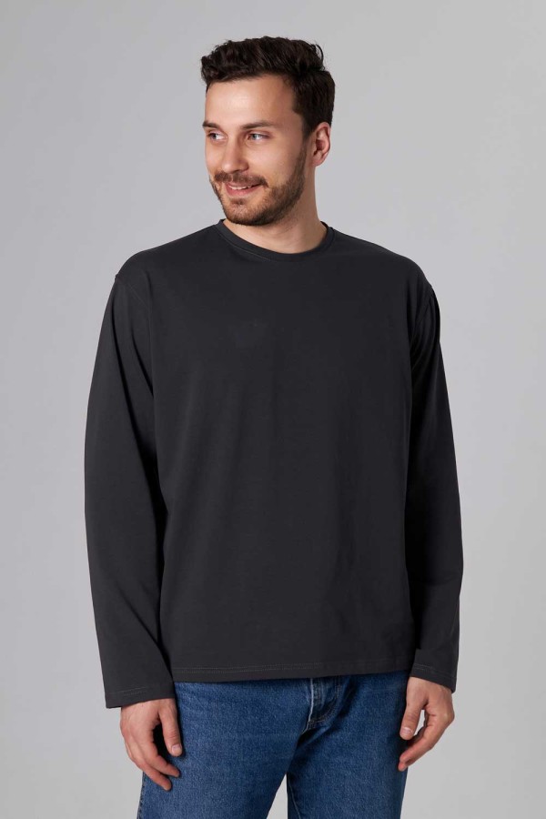  Longsleeve graphite t-shirt man S-46-Unisex-(Мужской)    Мужской лонгслив классический трикотажный графитовый 
