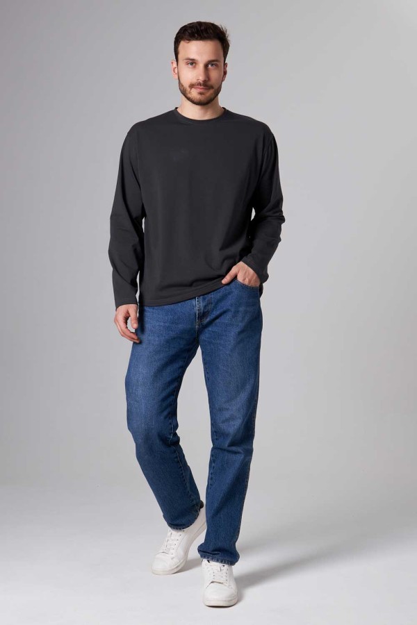 Мужской лонгслив классический трикотажный графитовый   Магазин Толстовок Лонгсливы из кулирки базовые мужские