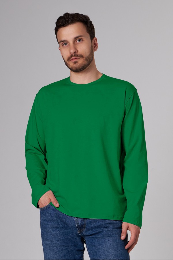  Longsleeve t-shirt man M-48-Unisex-(Мужской)    Мужской лонгслив классический трикотажный зеленый 