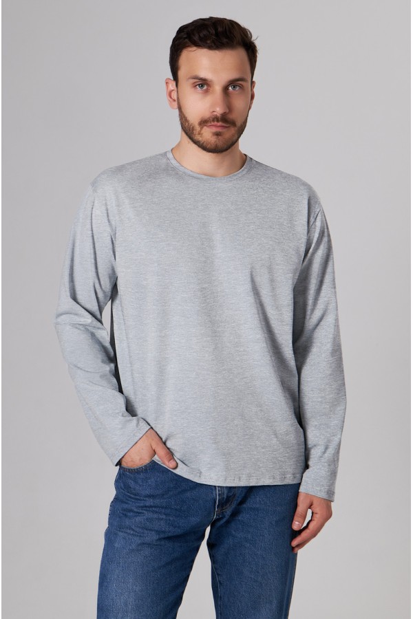  Longsleeve grey melange t-shirt man XS-44-Unisex-(Мужской)    Мужской лонгслив классический трикотажный серый-меланж 