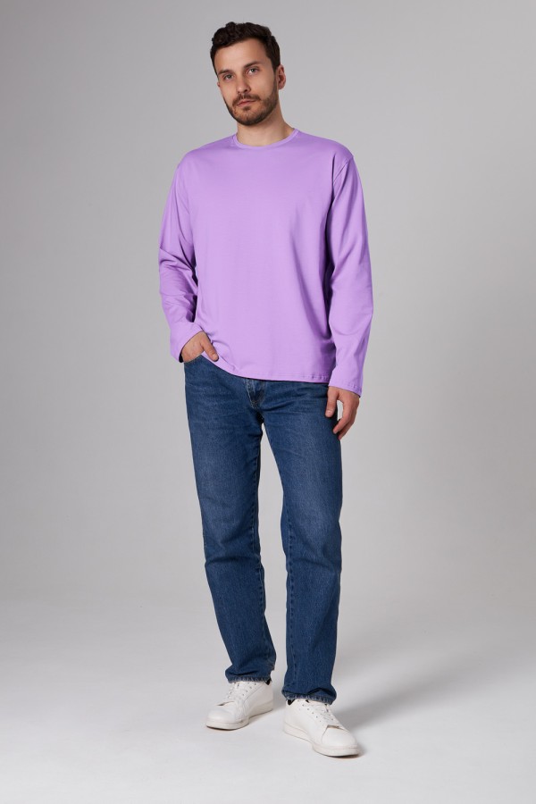 Мужской лавандовый (сиреневый) лонгслив из кулирки супрем плотный однотонный купить