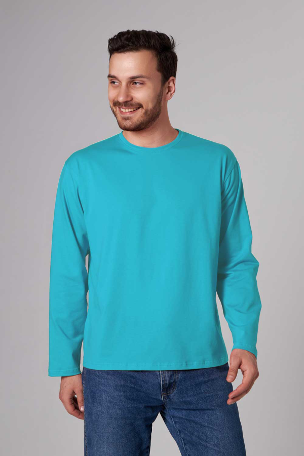  Longsleeve mint t-shirt man XS-44-Unisex-(Мужской)    Мужской лонгслив классический трикотажный мятный 