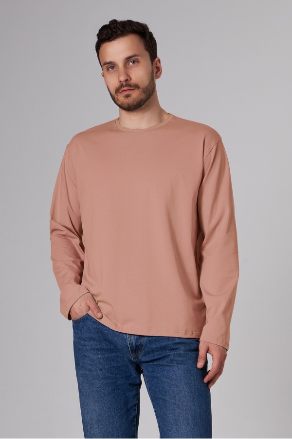  Longsleeve peach pink t-shirt man XS-44-Unisex-(Мужской)    Мужской лонгслив классический трикотажный персиковый 