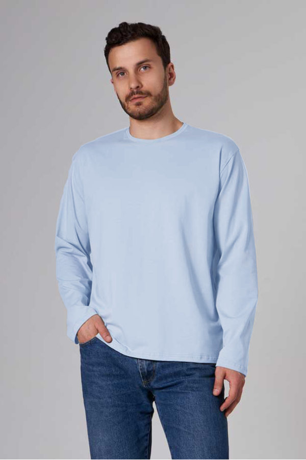  Longsleeve whit sky blue t-shirt man S-46-Unisex-(Мужской)    Мужской лонгслив классический трикотажный небесно-голубой 