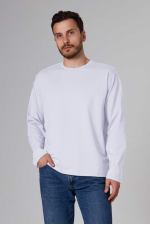  Longsleeve white t-shirt man XS-44-Unisex-(Мужской)    Мужской лонгслив классический трикотажный белый 