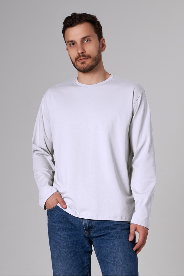  Longsleeve white t-shirt man XS-44-Unisex-(Мужской)    Мужской лонгслив классический трикотажный белый 
