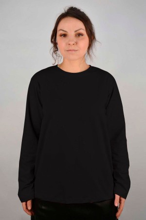 Черный женский лонгслив классический трикотажный