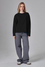 Черный женский лонгслив классический трикотажный   Магазин Толстовок Лонгсливы из кулирки базовые женские