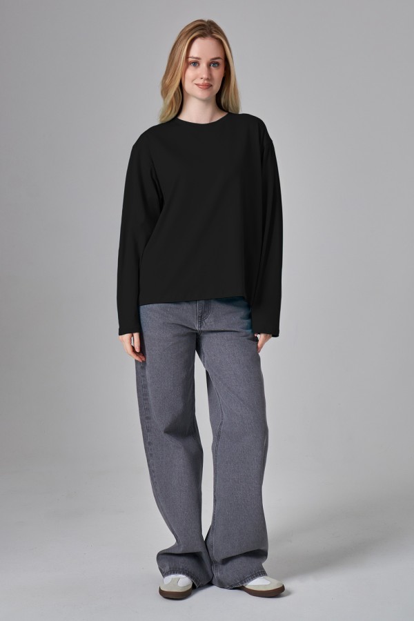Черный женский лонгслив классический трикотажный   Магазин Толстовок Лонгсливы из кулирки базовые женские