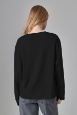 Черный женский лонгслив классический трикотажный   Магазин Толстовок Лонгсливы из кулирки базовые женские