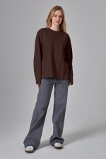 коричневый лонгслив женский купить в Москве коричневый лонгслив женский мерч однотонный