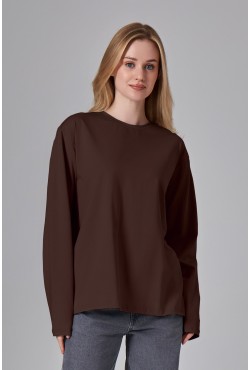 Женский лонгслив классический трикотажный коричневый