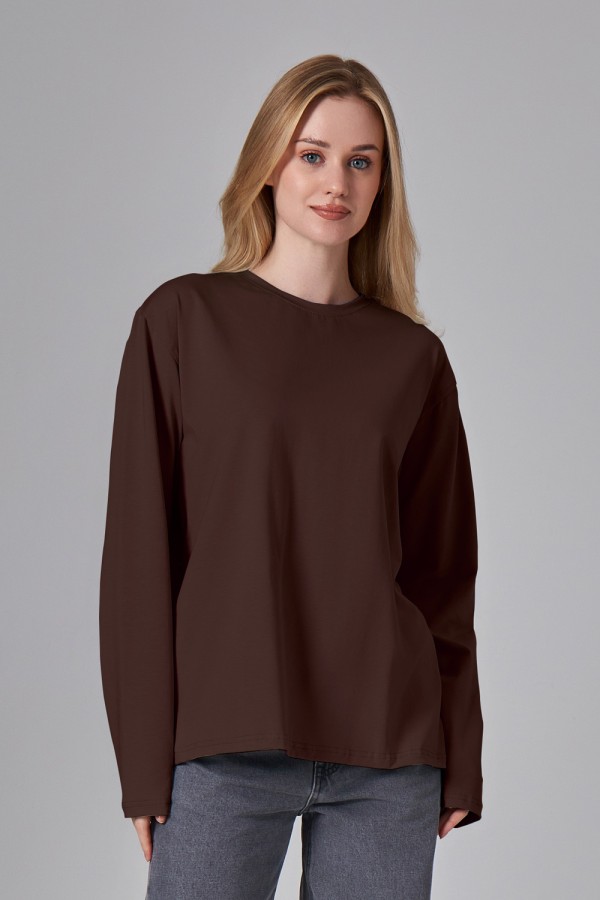 Женский лонгслив классический трикотажный коричневый Longsleeve brown t-shirt woman XS-38-40-Woman-(Женский) Женский лонгслив классический трикотажный коричневый