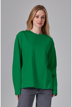 Женский лонгслив классический трикотажный зеленый