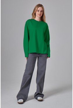 Женский лонгслив классический трикотажный зеленый