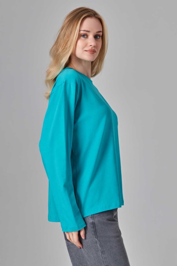 Женский лонгслив классический трикотажный мятный   Магазин Толстовок Лонгсливы из кулирки базовые женские