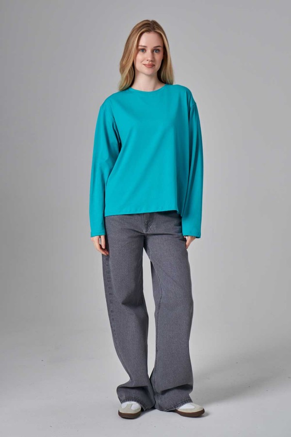 Женский лонгслив классический трикотажный мятный   Магазин Толстовок Лонгсливы из кулирки базовые женские