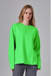 Женский лонгслив классический трикотажный неоновый зеленый
