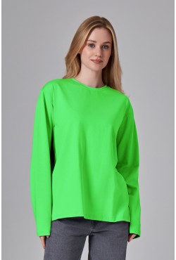 Женский лонгслив классический трикотажный неоновый зеленый