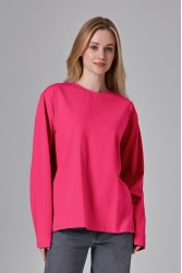Женский лонгслив классический трикотажный неоновый розовый