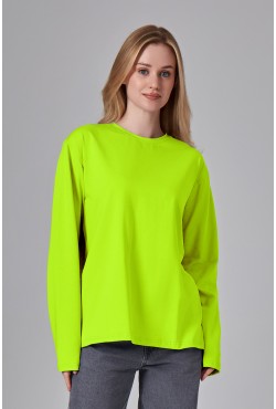 Женский лонгслив классический трикотажный неоновый желтый