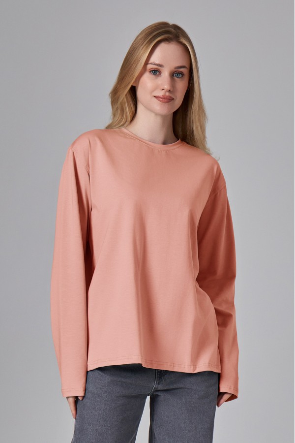  Longsleeve peach pink t-shirt woman XS-38-40-Woman-(Женский)    Женский лонгслив персиковый розовый классический трикотажный цвет 