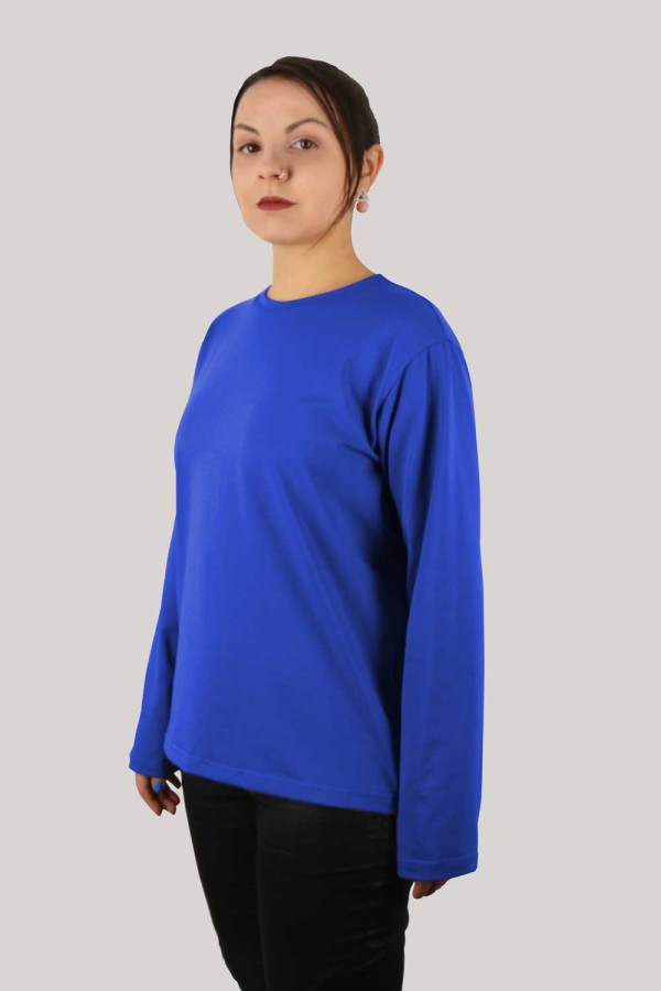  Longsleeve royal blue t-shirt woman XS-38-40-Woman-(Женский)    Женский лонгслив классический трикотажный васильковый синий 