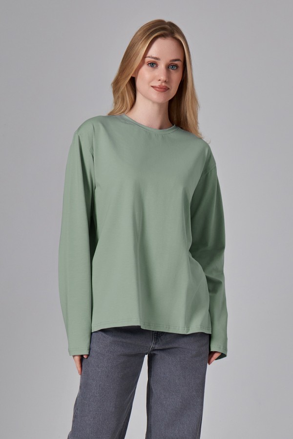 Светло-зеленый (шалфей) женский лонгслив классический трикотажный Longsleeve sag green t-shirt woman XS-38-40-Woman-(Женский) Светло-зеленый (шалфей) женский лонгслив классический трикотажный