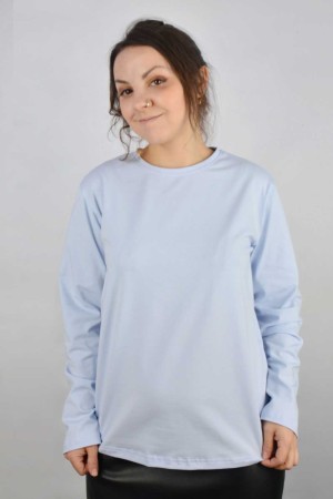 Женский лонгслив классический трикотажный цвет небесно-голубой (незабудка)