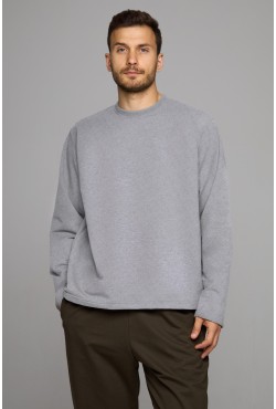 Мужской лонгслив классический premium серый-меланж