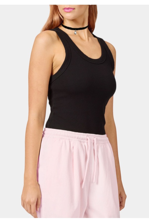  Black women's ribbed tank top 2XL-48-50-Woman-(Женский)    Черная женская майка борцовка в рубчик на широких бретелях 