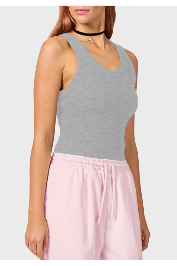  Grey melange women's ribbed tank top 2XL-48-50-Woman-(Женский)    Светло серая меланж женская майка борцовка в рубчик на широких бретелях 