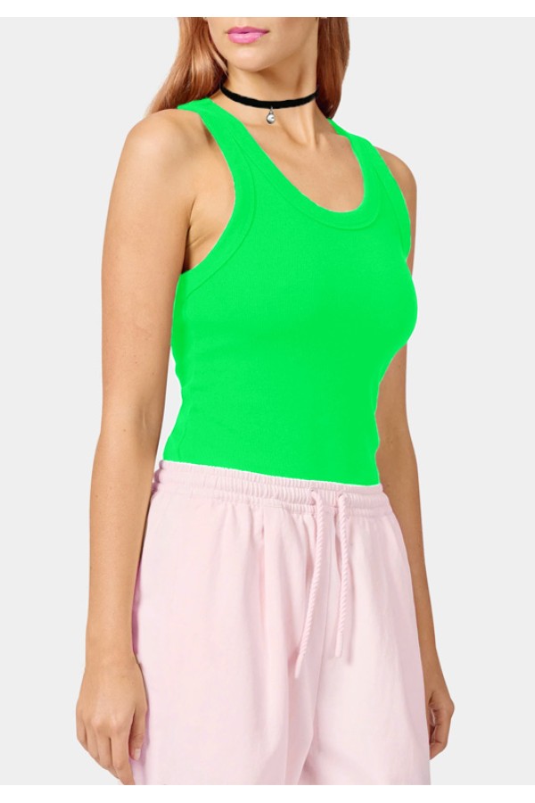  Neon green women's ribbed tank top 2XL-48-50-Woman-(Женский)    Неоновая зеленая женская майка борцовка в рубчик на широких бретелях 